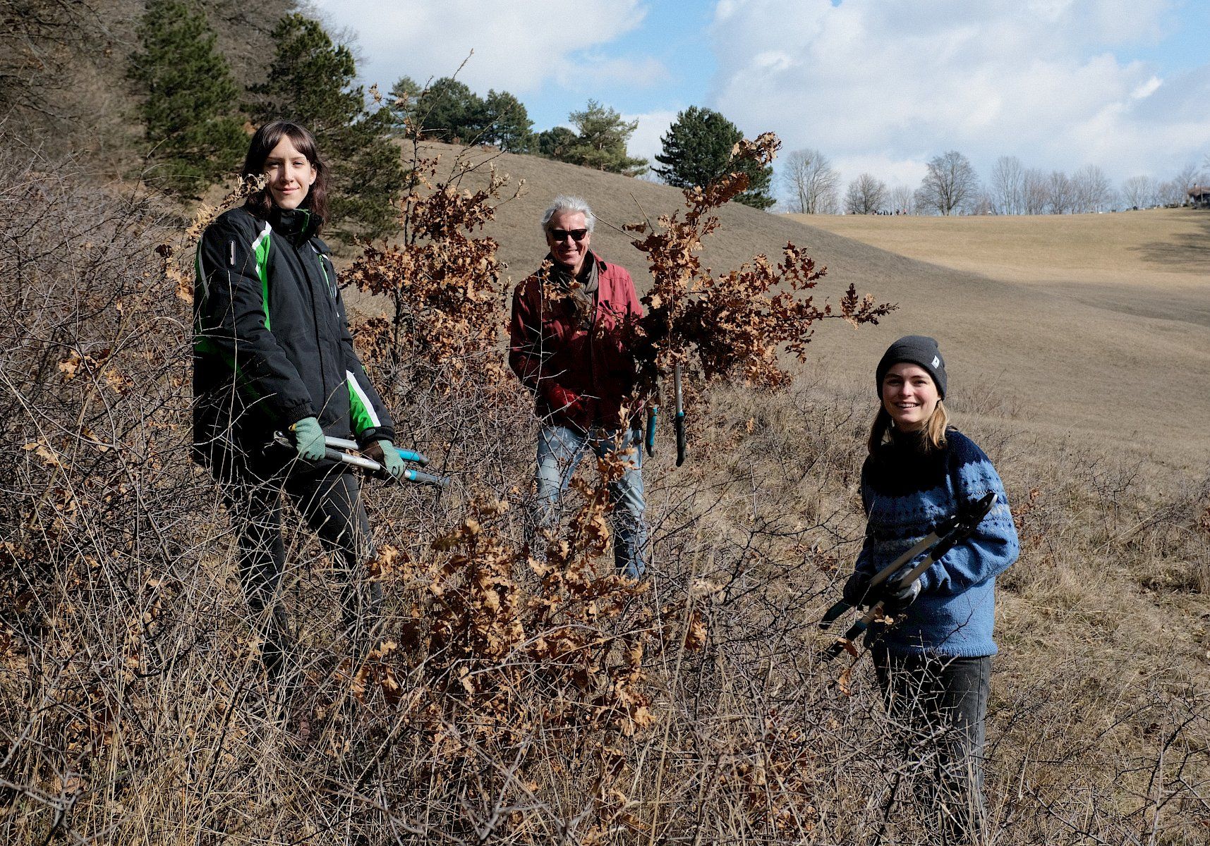 Freiwillige schneiden Gehölze zurück