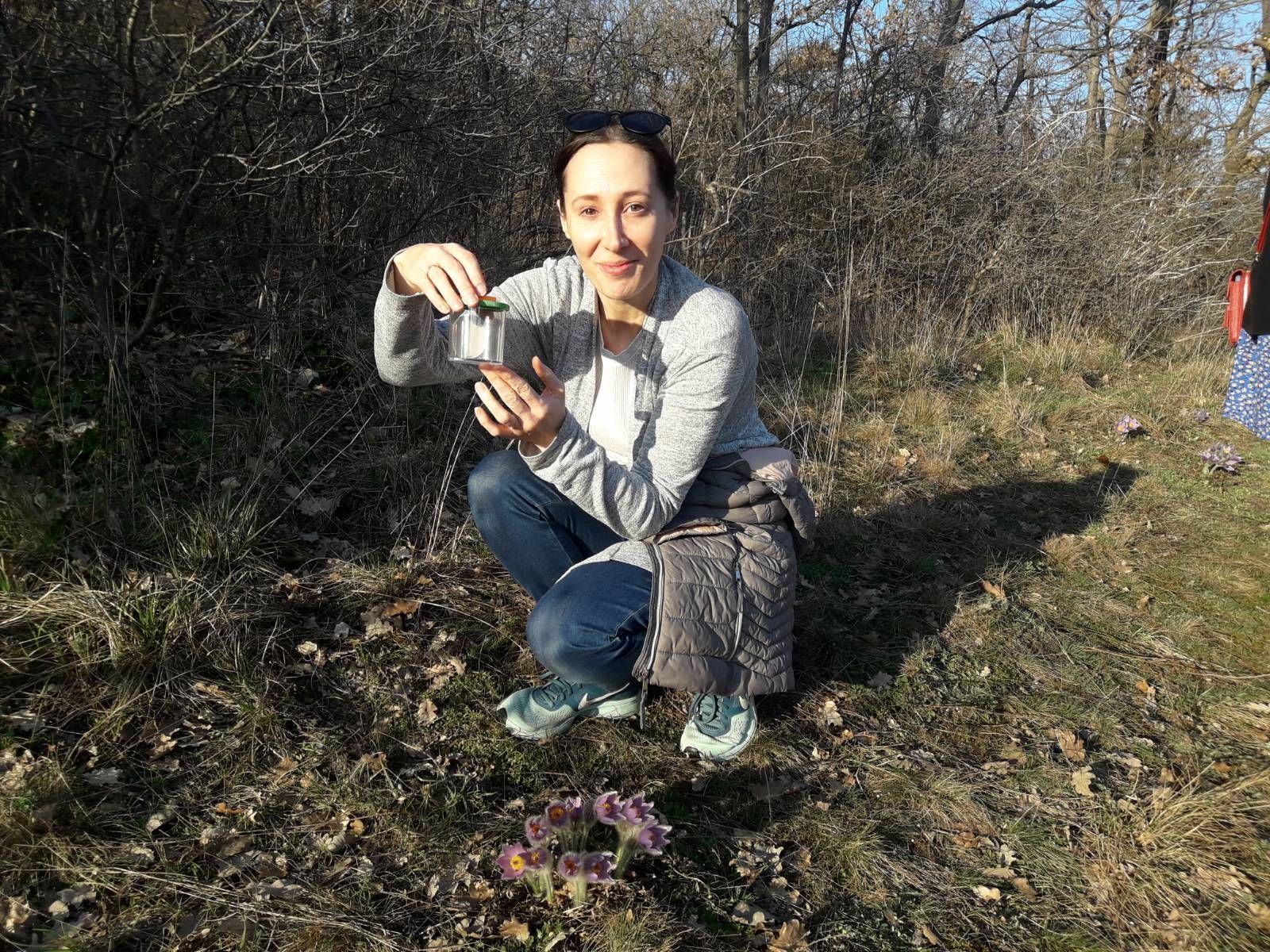 Suche mit Becherlupen auf dem Trockenrasen